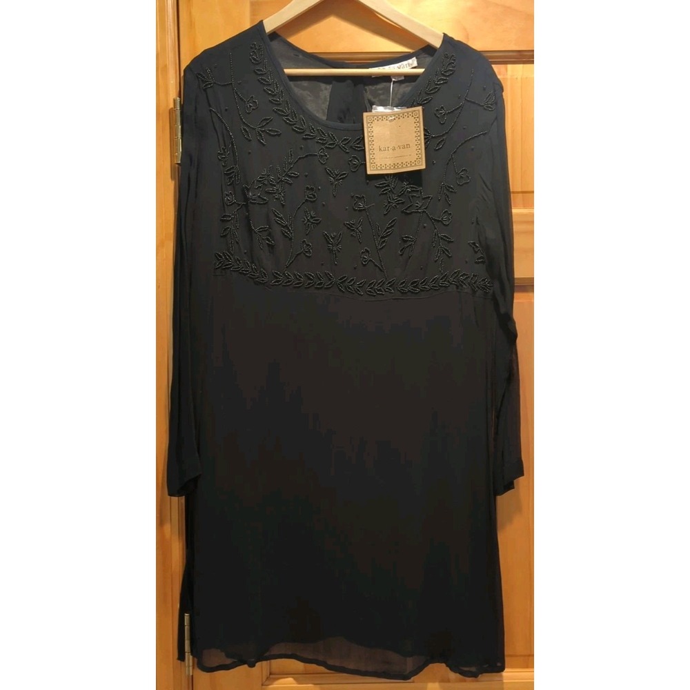 Brand New With Tags Black Beaded Soft With Belt Kar•a•van India Dress S - Picture 1 of 6